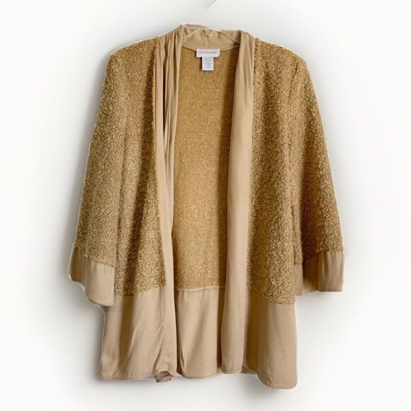 Soft Surroundings Teddy Bear Tan Cardigan Size SP Cozy Neutral Boho Minimalist - Picture 1 of 8